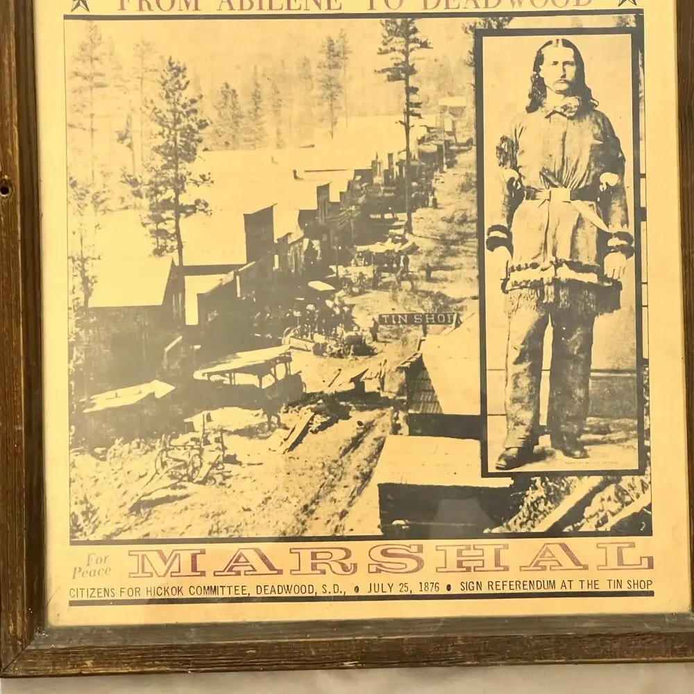 Vintage Wild Bill Hickok Wanted Poster Marshal Framed Old West Wall Decor 11x14